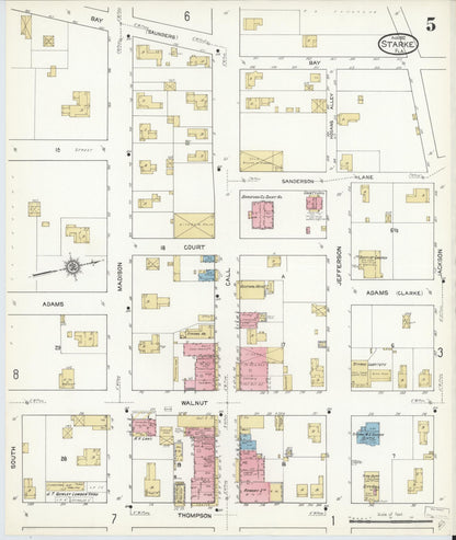 Sanborn Fire Insurance Map from Starke, Bradford County, Florida (1912), Sheet #0005 - Historic Sanborn Fire Insurance Map Print, vintage old map wall art, antique decor, genealogy gift, Florida Florida map