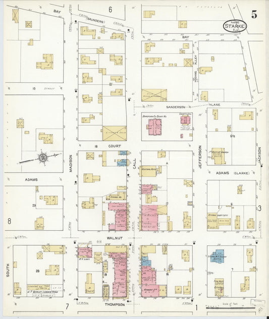Sanborn Fire Insurance Map from Starke, Bradford County, Florida (1912), Sheet #0005 - Historic Sanborn Fire Insurance Map Print, vintage old map wall art, antique decor, genealogy gift, Florida Florida map