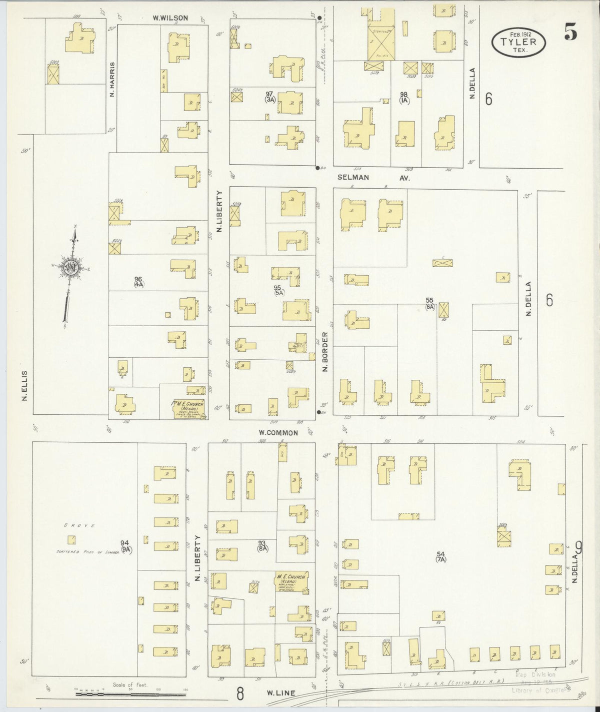 Sanborn Fire Insurance Map from Tyler, Smith County, Texas (1912), Sheet #0005 - Complete Map Set gallery image, historic Sanborn map, vintage wall art, Texas Texas