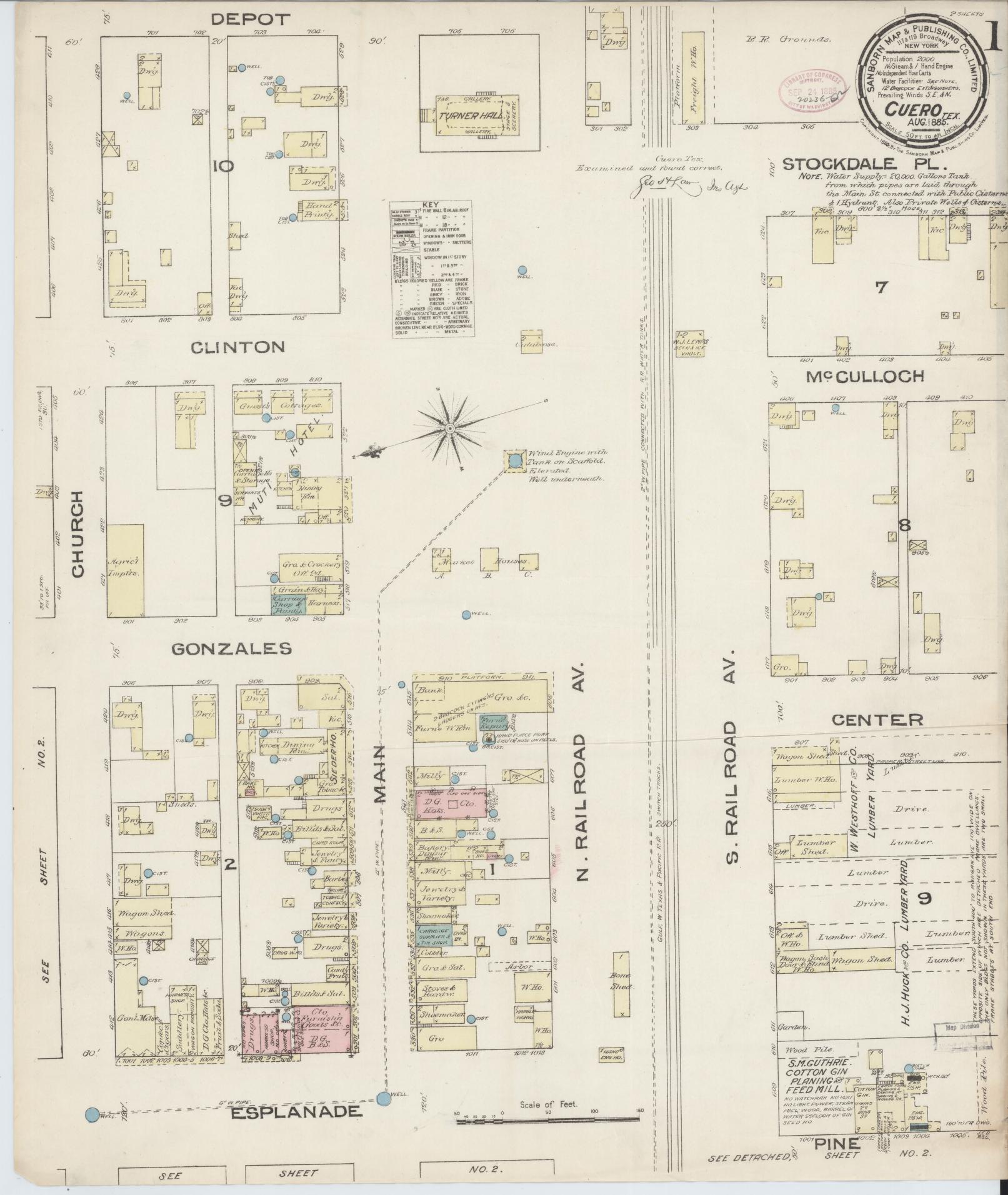 Sanborn Fire Insurance Map from Cuero, De Witt County, Texas. (1885) – Historic Sanborn Fire Insurance Map Print