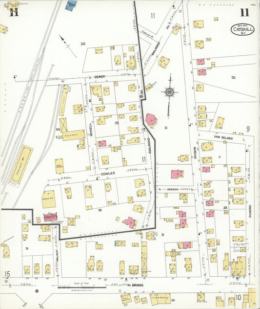 Sanborn Fire Insurance Map from Catskill, Greene County, New York (1923), Sheet #0011 - Historic Sanborn Fire Insurance Map Print, vintage old map wall art, antique decor, genealogy gift, New York New York map