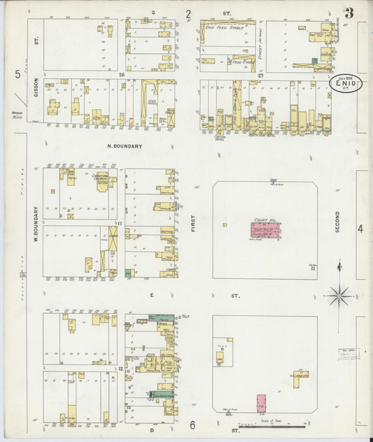 Sanborn Fire Insurance Map from Enid, Garfield County, Oklahoma (1898), Sheet #0003 - Historic Sanborn Fire Insurance Map Print, vintage old map wall art, antique decor, genealogy gift, Oklahoma Oklahoma map