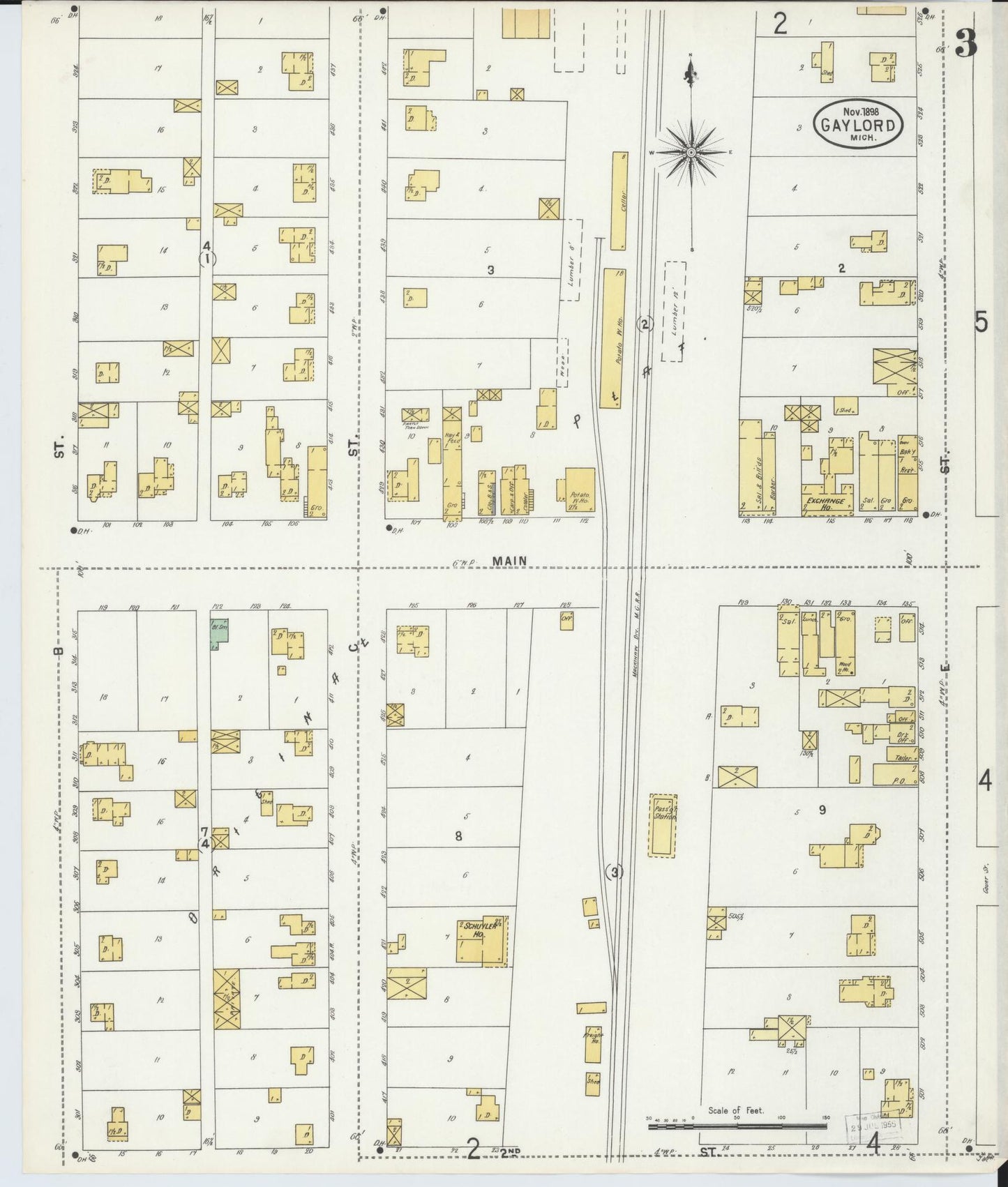 Sanborn Fire Insurance Map from Gaylord, Otsego County, Michigan (1898), Sheet #0003 - Complete Map Set gallery image, historic Sanborn map, vintage wall art, Michigan Michigan