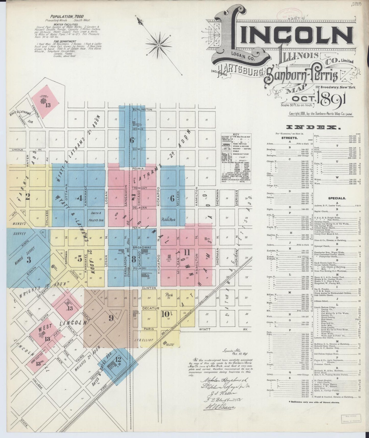 Sanborn Fire Insurance Map from Lincoln, Logan County, Illinois (1891), Sheet #0001 - Complete Map Set gallery image, historic Sanborn map, vintage wall art, Illinois Illinois