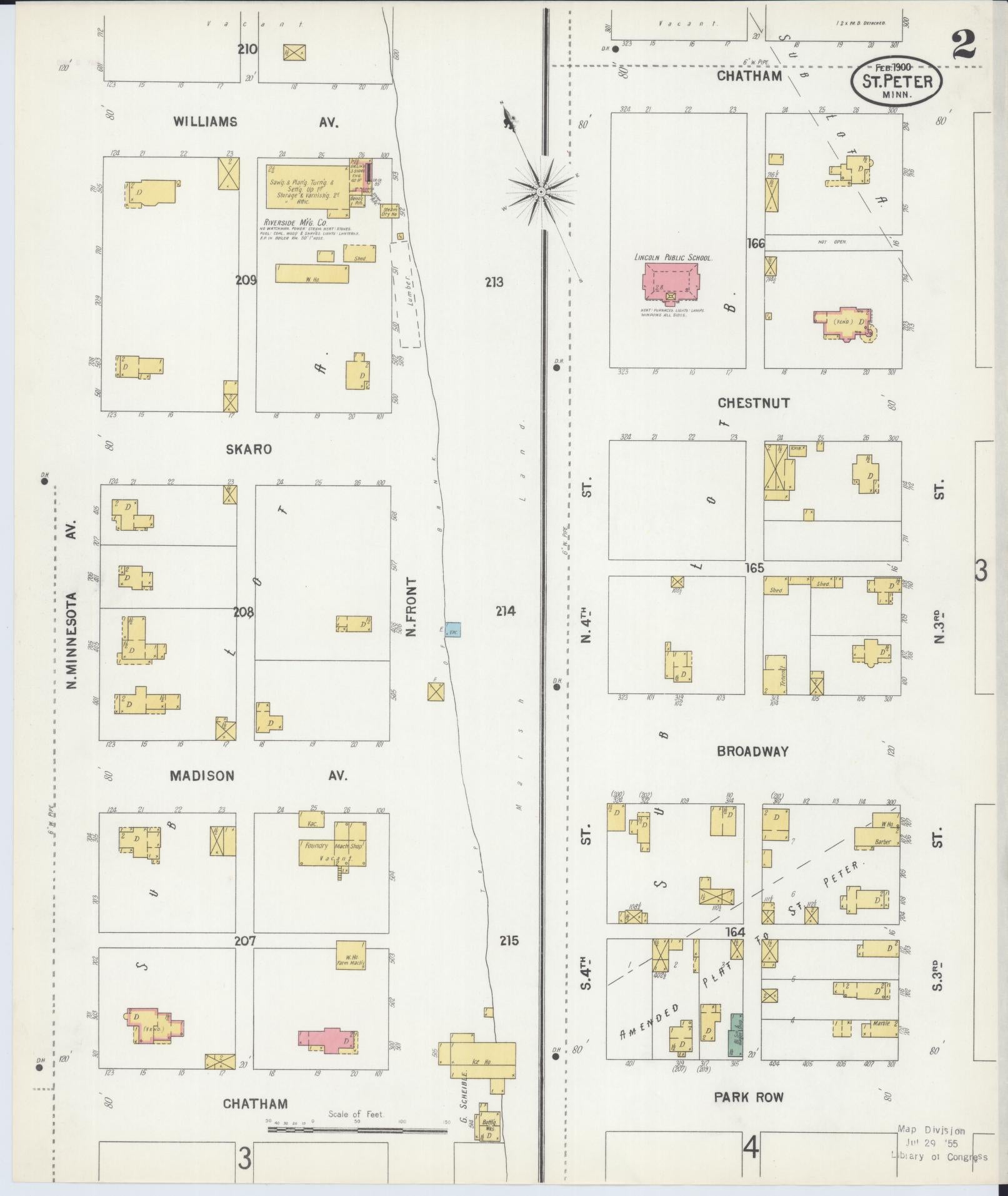 Sanborn Fire Insurance Map from Saint Peter, Nicollet County, Minnesota (1900), Sheet #0002 - Complete Map Set gallery image, historic Sanborn map, vintage wall art, Minnesota Minnesota