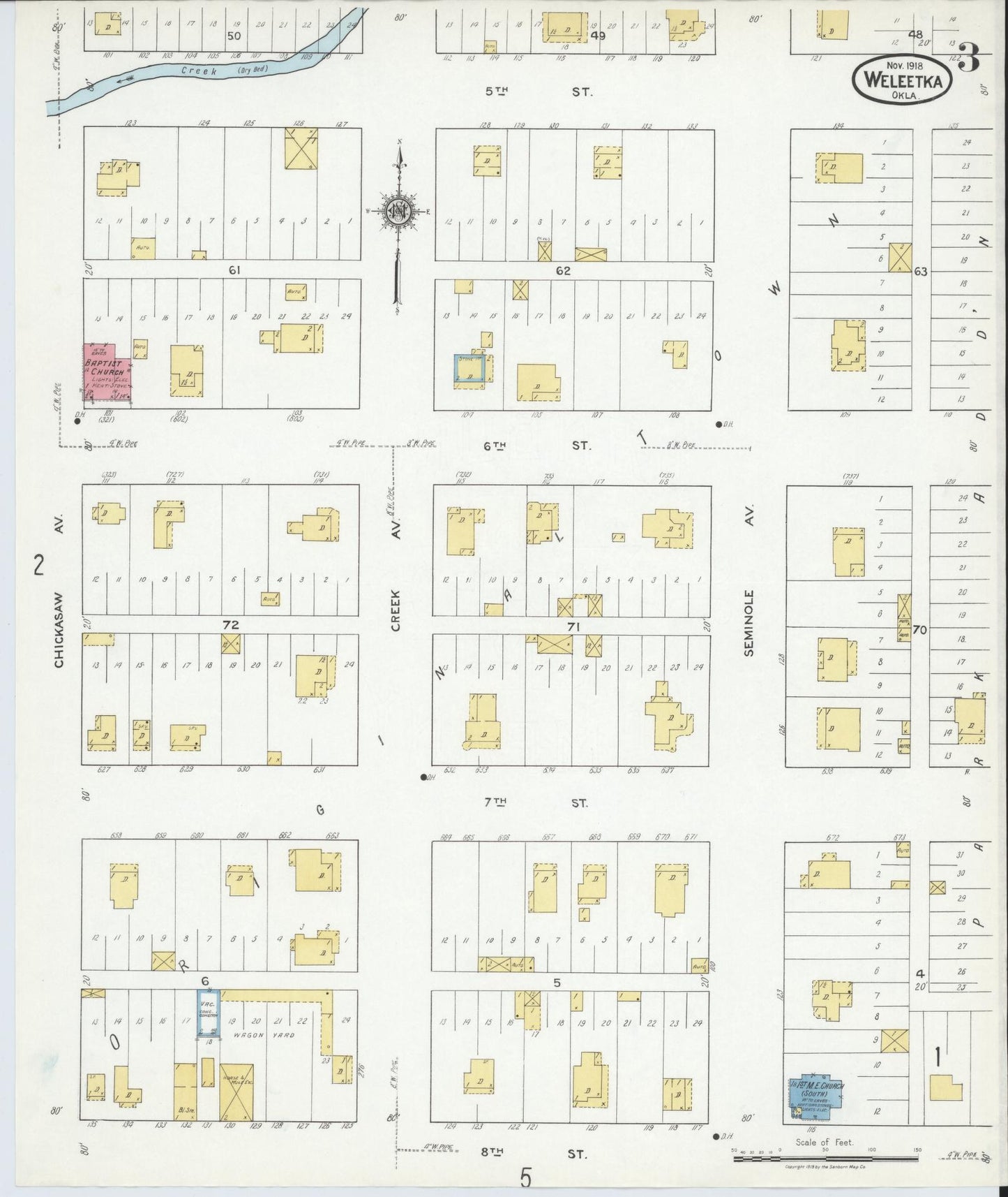Sanborn Fire Insurance Map from Weleetka, Okfuskee County, Oklahoma (1918), Sheet #0003 - Historic Sanborn Fire Insurance Map Print, vintage old map wall art, antique decor, genealogy gift, Oklahoma Oklahoma map