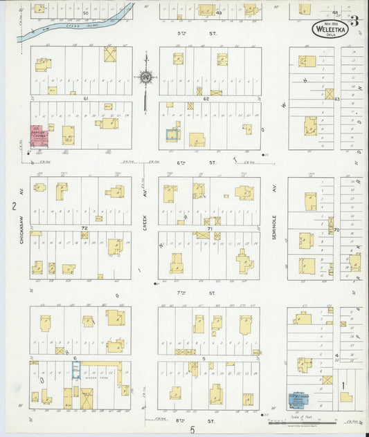 Sanborn Fire Insurance Map from Weleetka, Okfuskee County, Oklahoma (1918), Sheet #0003 - Historic Sanborn Fire Insurance Map Print, vintage old map wall art, antique decor, genealogy gift, Oklahoma Oklahoma map