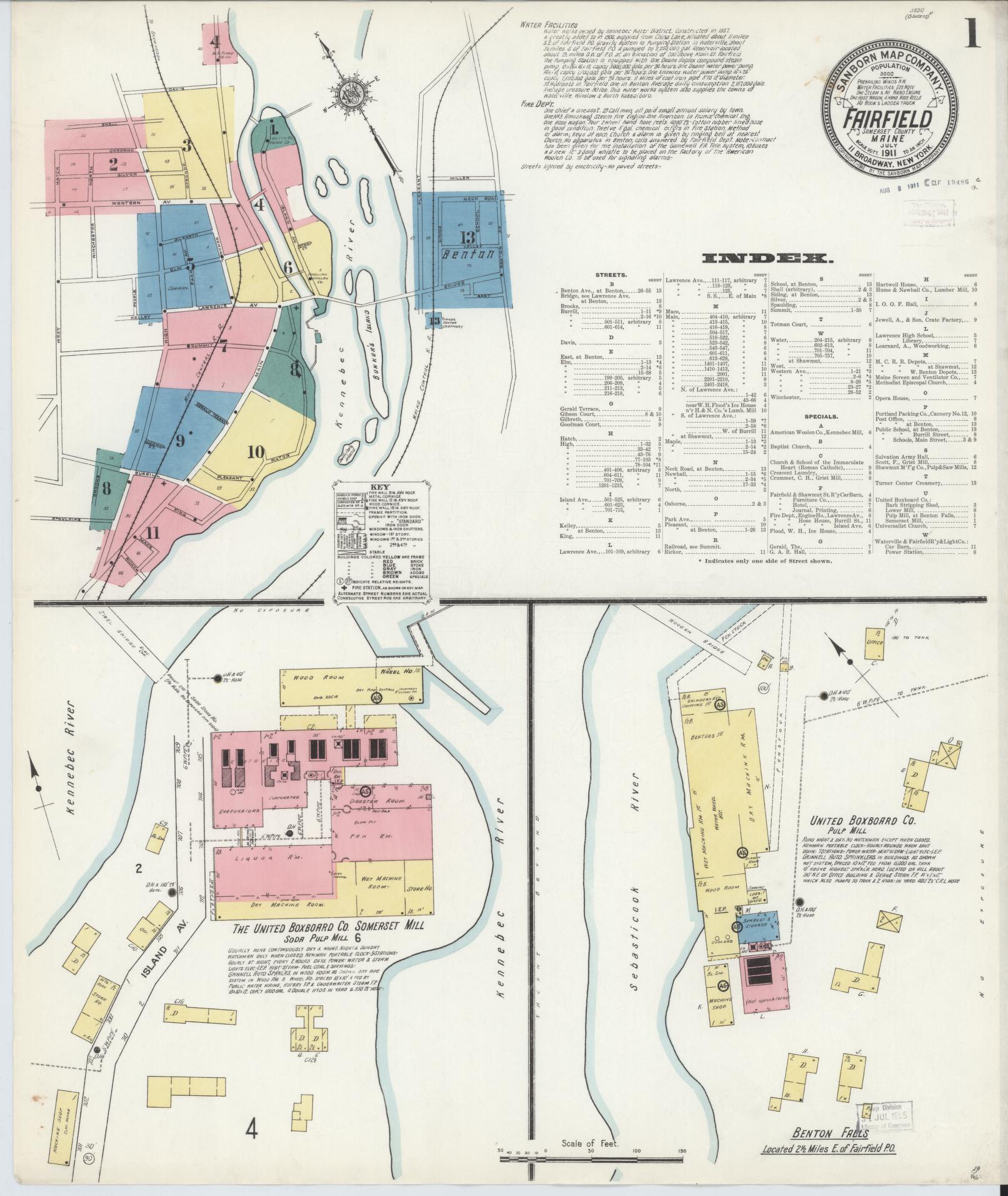 Sanborn Fire Insurance Map from Fairfield, Somerset County, Maine. (1911) – Historic Sanborn Fire Insurance Map Print
