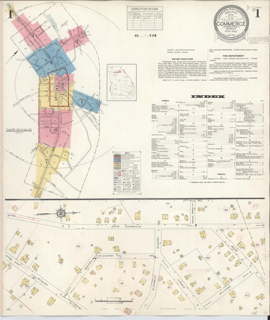 Sanborn Fire Insurance Map from Commerce, Jackson County, Georgia (1943), Sheet #0001 - Complete Map Set gallery image, historic Sanborn map, vintage wall art, Georgia Georgia