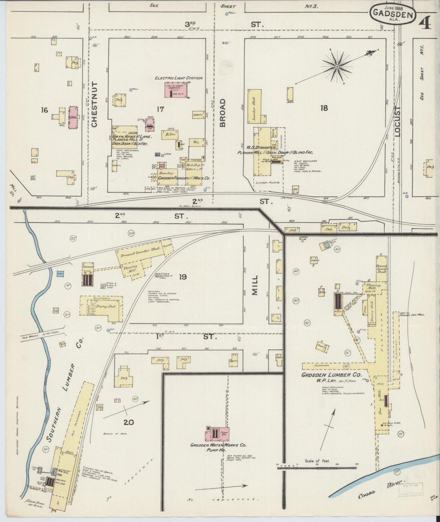 Sanborn Fire Insurance Map from Gadsden, Etowah County, Alabama (1888), Sheet #0004 - Complete Map Set gallery image, historic Sanborn map, vintage wall art, Alabama Alabama