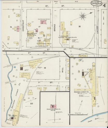 Sanborn Fire Insurance Map from Gadsden, Etowah County, Alabama (1888), Sheet #0004 - Complete Map Set gallery image, historic Sanborn map, vintage wall art, Alabama Alabama