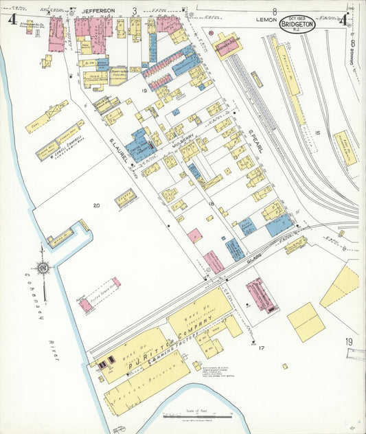 Sanborn Fire Insurance Map from Bridgeton, Cumberland County, New Jersey (1923), Sheet #0004 - Historic Sanborn Fire Insurance Map Print, vintage old map wall art, antique decor, genealogy gift, New Jersey New Jersey map
