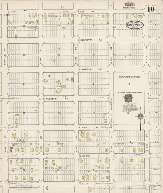 Sanborn Fire Insurance Map from Kingsville, Kleberg County, Texas (1922), Sheet #0010 - Historic Sanborn Fire Insurance Map Print, vintage old map wall art, antique decor, genealogy gift, Texas Texas map