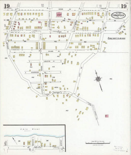 Sanborn Fire Insurance Map from Coraopolis, Allegheny County, Pennsylvania (1924), Sheet #0019 - Historic Sanborn Fire Insurance Map Print, vintage old map wall art, antique decor, genealogy gift, Pennsylvania Pennsylvania map