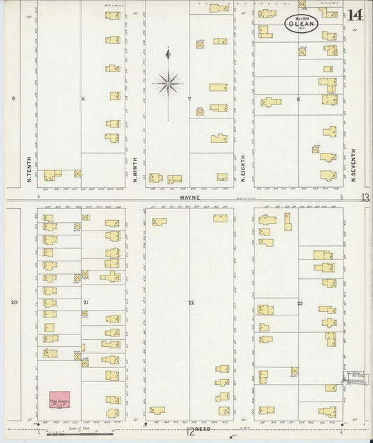 Sanborn Fire Insurance Map from Olean, Cattaraugus County, New York (1898), Sheet #0014 - Historic Sanborn Fire Insurance Map Print, vintage old map wall art, antique decor, genealogy gift, New York New York map