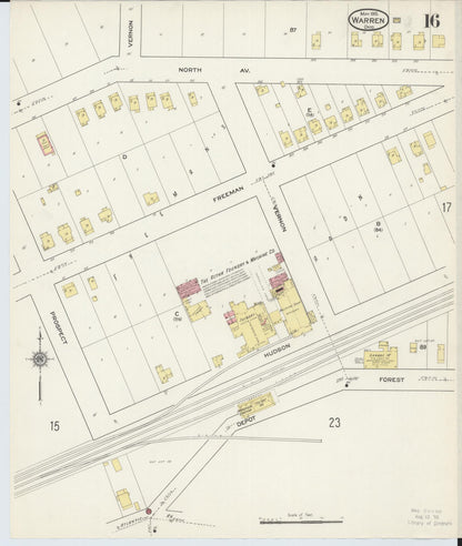 Sanborn Fire Insurance Map from Warren, Trumbull County, Ohio (1915), Sheet #0016 - Historic Sanborn Fire Insurance Map Print, vintage old map wall art, antique decor, genealogy gift, Ohio Ohio map