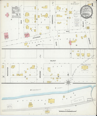 Sanborn Fire Insurance Map from Waverly, Lafayette County, Missouri (1900), Sheet #0001 - Historic Sanborn Fire Insurance Map Print, vintage old map wall art, antique decor, genealogy gift, Missouri Missouri map