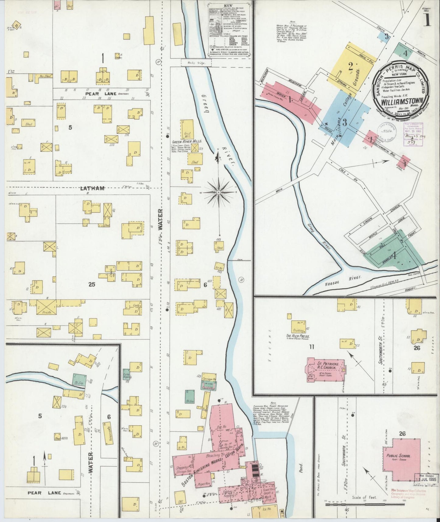 Sanborn Fire Insurance Map from Williamstown, Berkshire County, Massachusetts (1901), Sheet #0001 - Historic Sanborn Fire Insurance Map Print, vintage old map wall art, antique decor, genealogy gift, Massachusetts Massachusetts map