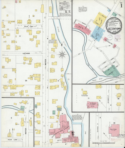 Sanborn Fire Insurance Map from Williamstown, Berkshire County, Massachusetts (1901), Sheet #0001 - Historic Sanborn Fire Insurance Map Print, vintage old map wall art, antique decor, genealogy gift, Massachusetts Massachusetts map