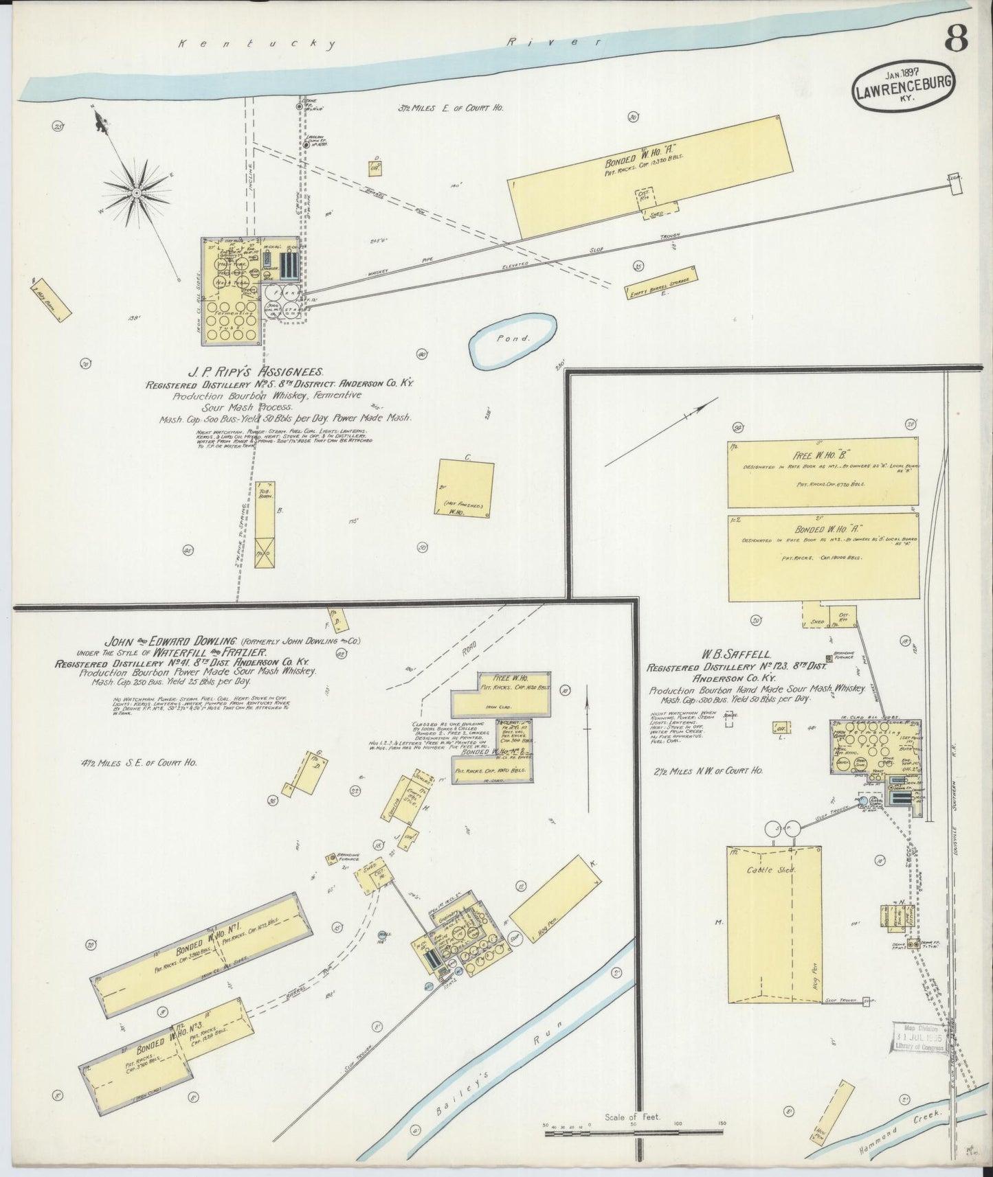 Sanborn Fire Insurance Map from Lawrenceburg, Anderson County, Kentucky (1897), Sheet #0008 - Complete Map Set gallery image, historic Sanborn map, vintage wall art, Kentucky Kentucky