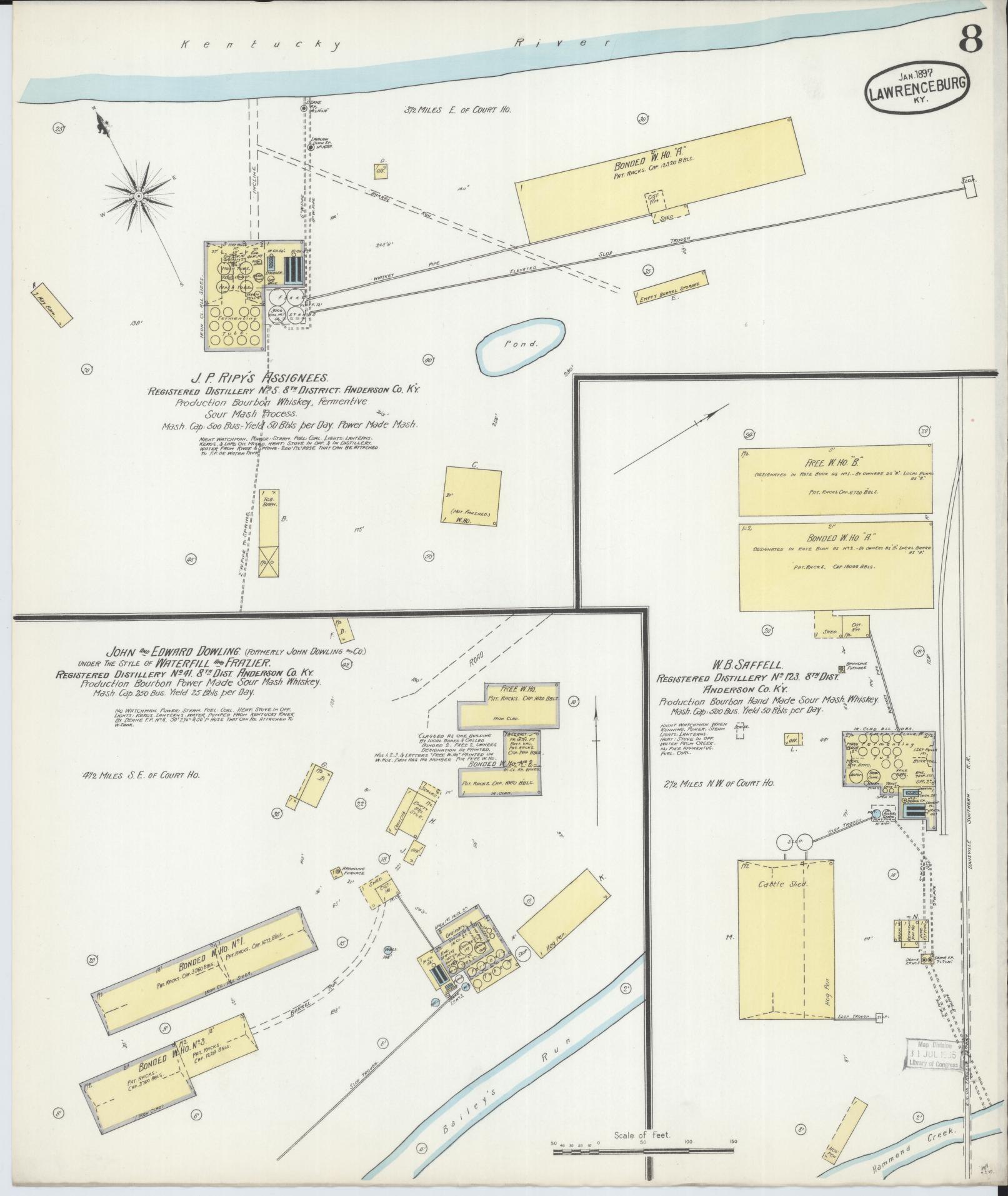Sanborn Fire Insurance Map from Lawrenceburg, Anderson County, Kentucky (1897), Sheet #0008 - Complete Map Set gallery image, historic Sanborn map, vintage wall art, Kentucky Kentucky
