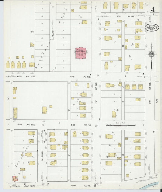 Sanborn Fire Insurance Map from Minot, Ward County, North Dakota (1918), Sheet #0004 - Historic Sanborn Fire Insurance Map Print, vintage old map wall art, antique decor, genealogy gift, North Dakota North Dakota map