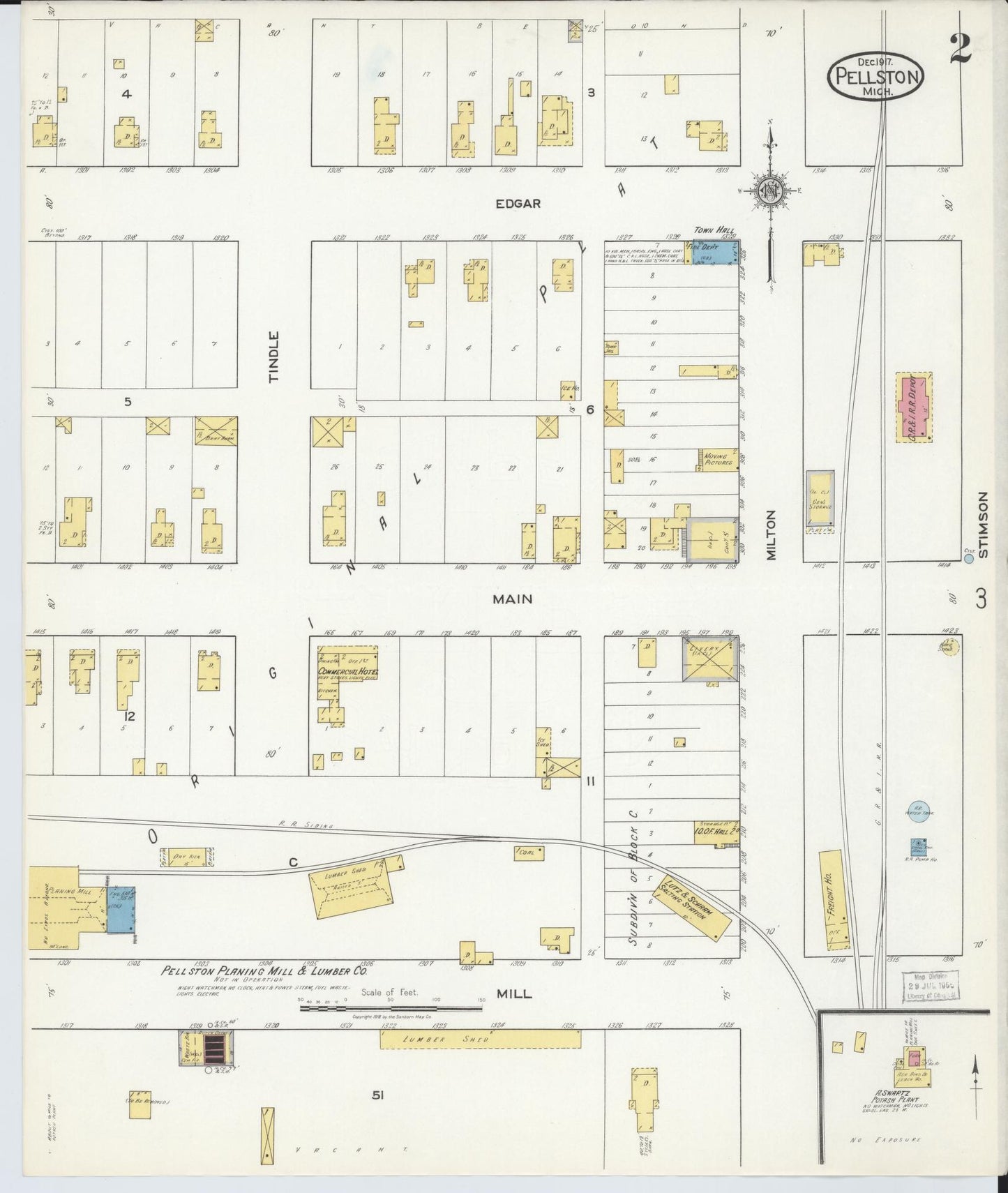 Sanborn Fire Insurance Map from Pellston, Emmet County, Michigan (1917), Sheet #0002 - Complete Map Set gallery image, historic Sanborn map, vintage wall art, Michigan Michigan