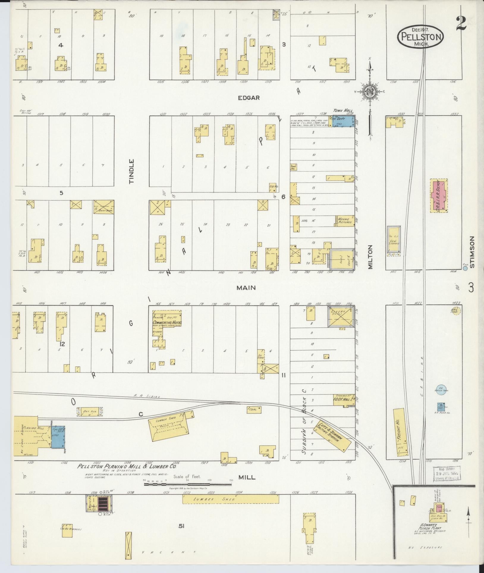 Sanborn Fire Insurance Map from Pellston, Emmet County, Michigan (1917), Sheet #0002 - Complete Map Set gallery image, historic Sanborn map, vintage wall art, Michigan Michigan