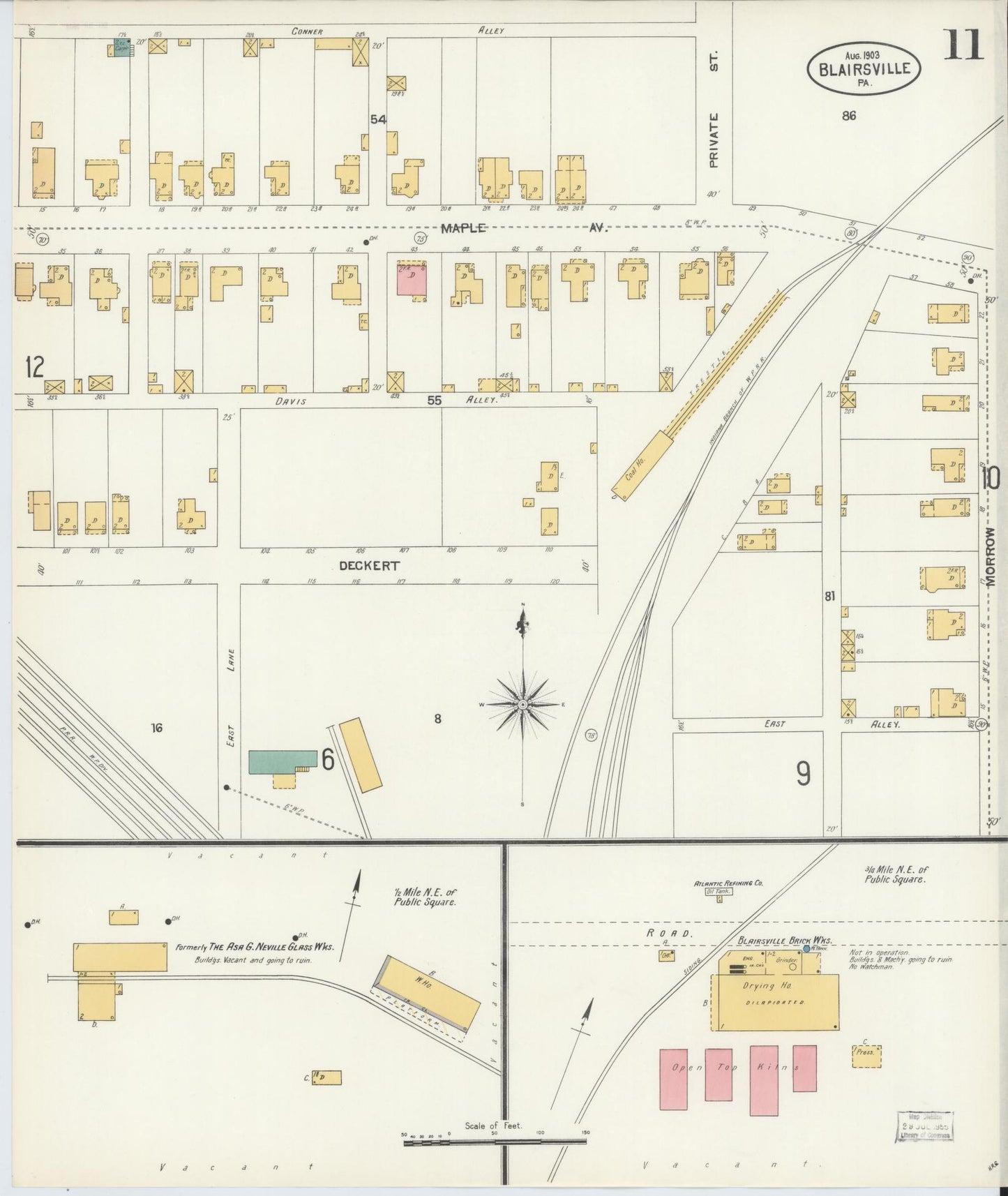 Sanborn Fire Insurance Map from Blairsville, Indiana County, Pennsylvania (1903), Sheet #0011 - Historic Sanborn Fire Insurance Map Print, vintage old map wall art, antique decor, genealogy gift, Pennsylvania Pennsylvania map