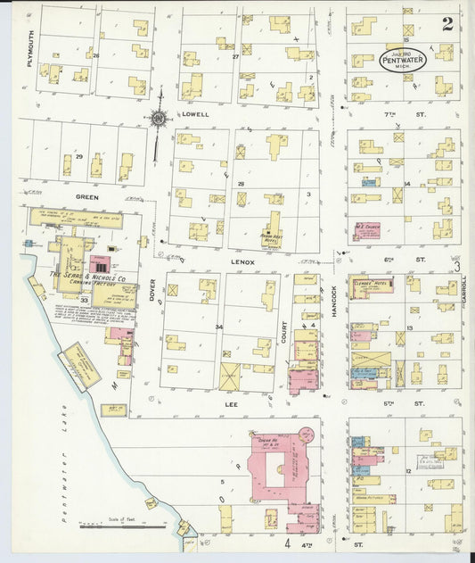 Sanborn Fire Insurance Map from Pentwater, Oceana County, Michigan (1910), Sheet #0002 - Historic Sanborn Fire Insurance Map Print, vintage old map wall art, antique decor, genealogy gift, Michigan Michigan map
