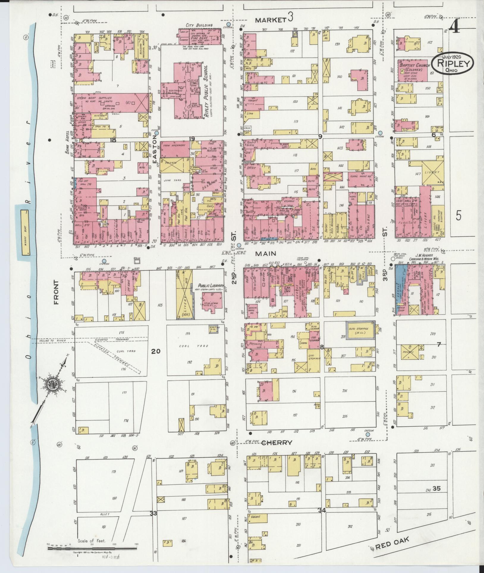 Sanborn Fire Insurance Map from Ripley, Brown County, Ohio (1920), Sheet #0004 - Historic Sanborn Fire Insurance Map Print, vintage old map wall art, antique decor, genealogy gift, Ohio Ohio map