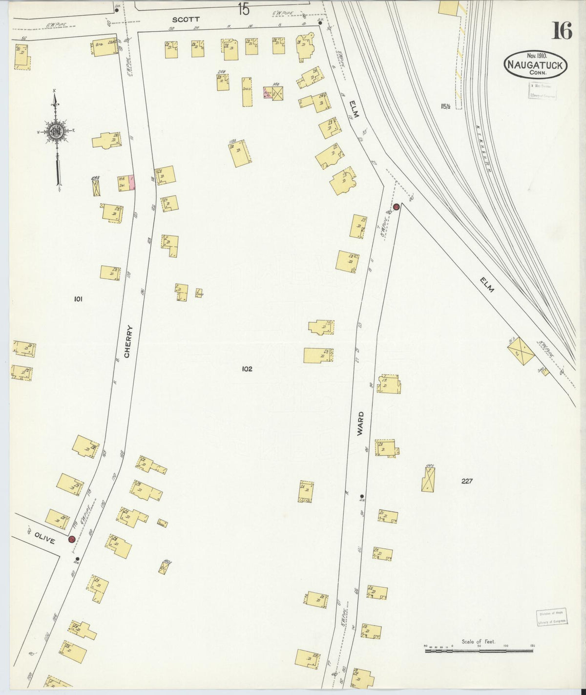 Sanborn Fire Insurance Map from Naugatuck, New Haven County, Connecticut (1910), Sheet #0016 - Complete Map Set gallery image, historic Sanborn map, vintage wall art, Connecticut Connecticut