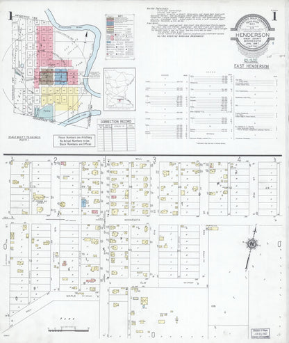 Sanborn Fire Insurance Map from Henderson, Sibley County, Minnesota (1947), Sheet #0001 - Historic Sanborn Fire Insurance Map Print, vintage old map wall art, antique decor, genealogy gift, Minnesota Minnesota map