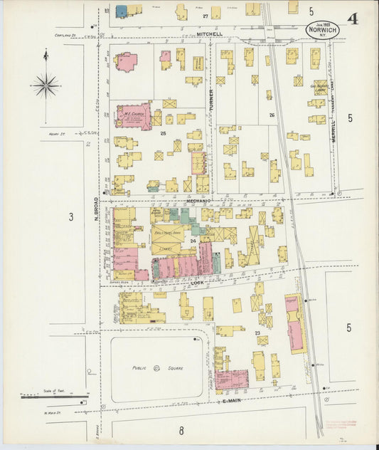 Sanborn Fire Insurance Map from Norwich, Chenango County, New York (1903), Sheet #0004 - Historic Sanborn Fire Insurance Map Print, vintage old map wall art, antique decor, genealogy gift, New York New York map