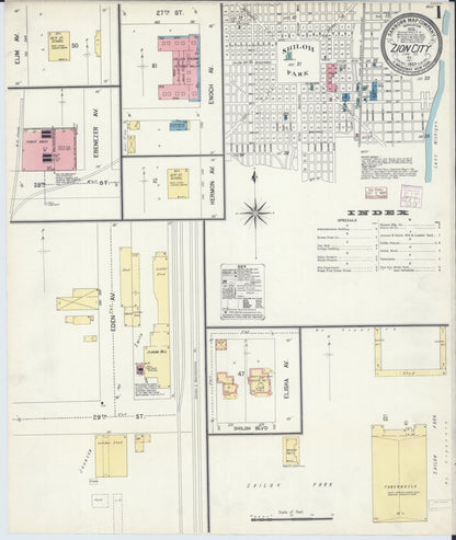 Sanborn Fire Insurance Map from Zion, Lake County, Illinois (1907), Sheet #0001 - Historic Sanborn Fire Insurance Map Print, vintage old map wall art, antique decor, genealogy gift, Illinois Illinois map