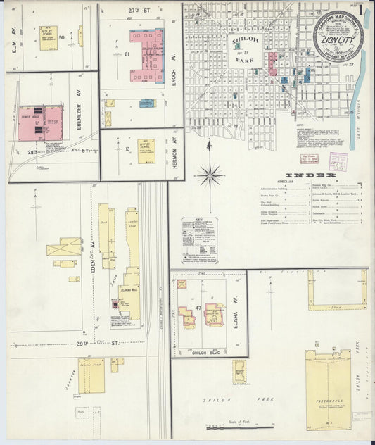 Sanborn Fire Insurance Map from Zion, Lake County, Illinois (1907), Sheet #0001 - Historic Sanborn Fire Insurance Map Print, vintage old map wall art, antique decor, genealogy gift, Illinois Illinois map