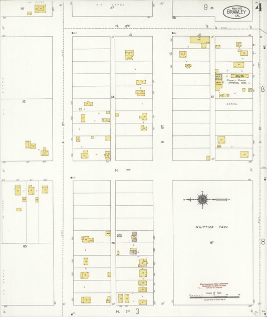 Sanborn Fire Insurance Map from Brawley, Imperial County, California (1922), Sheet #0004 - Historic Sanborn Fire Insurance Map Print, vintage old map wall art, antique decor, genealogy gift, California California map