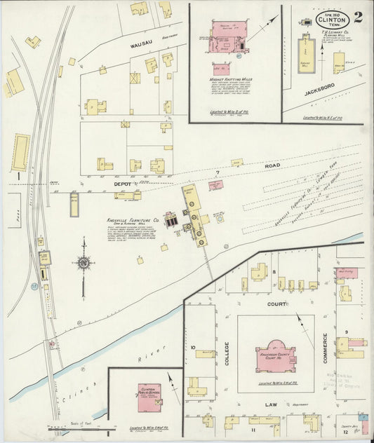 Sanborn Fire Insurance Map from Clinton, Anderson County, Tennessee (1910), Sheet #0002 - Historic Sanborn Fire Insurance Map Print, vintage old map wall art, antique decor, genealogy gift, Tennessee Tennessee map