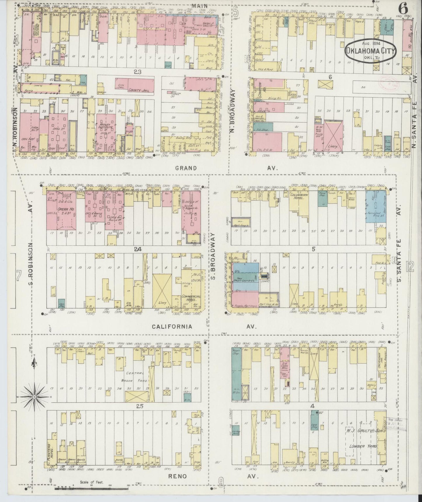 Sanborn Fire Insurance Map from Oklahoma City, Oklahoma County, Oklahoma (1894), Sheet #0006 - Complete Map Set gallery image, historic Sanborn map, vintage wall art, Oklahoma City Oklahoma