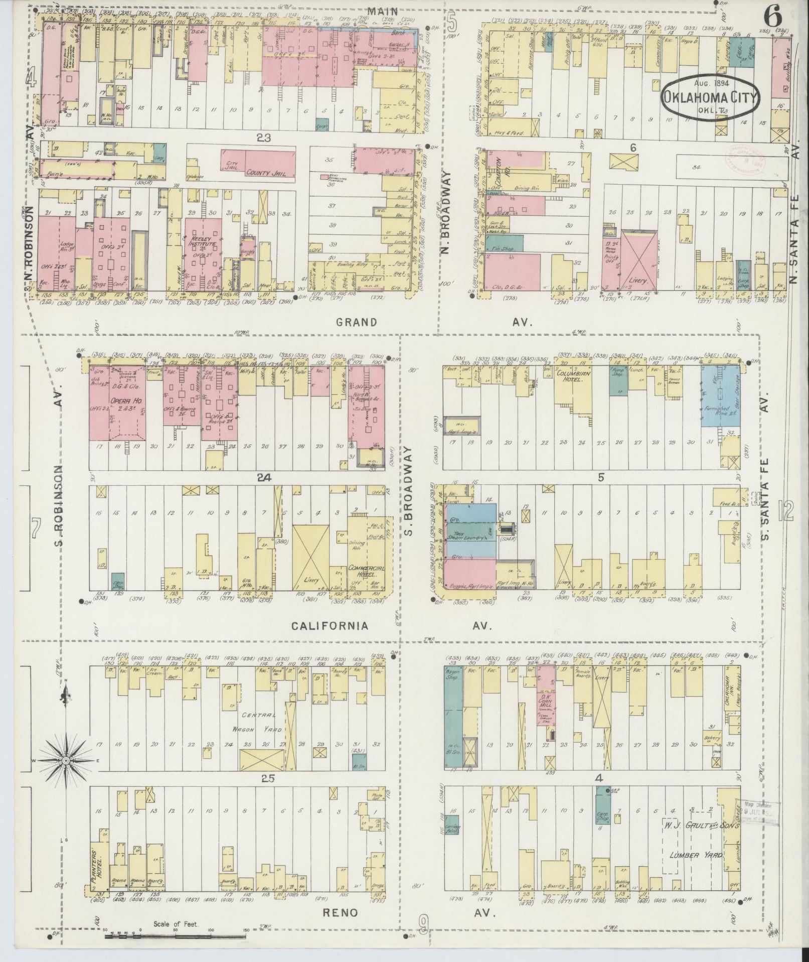 Sanborn Fire Insurance Map from Oklahoma City, Oklahoma County, Oklahoma (1894), Sheet #0006 - Complete Map Set gallery image, historic Sanborn map, vintage wall art, Oklahoma City Oklahoma
