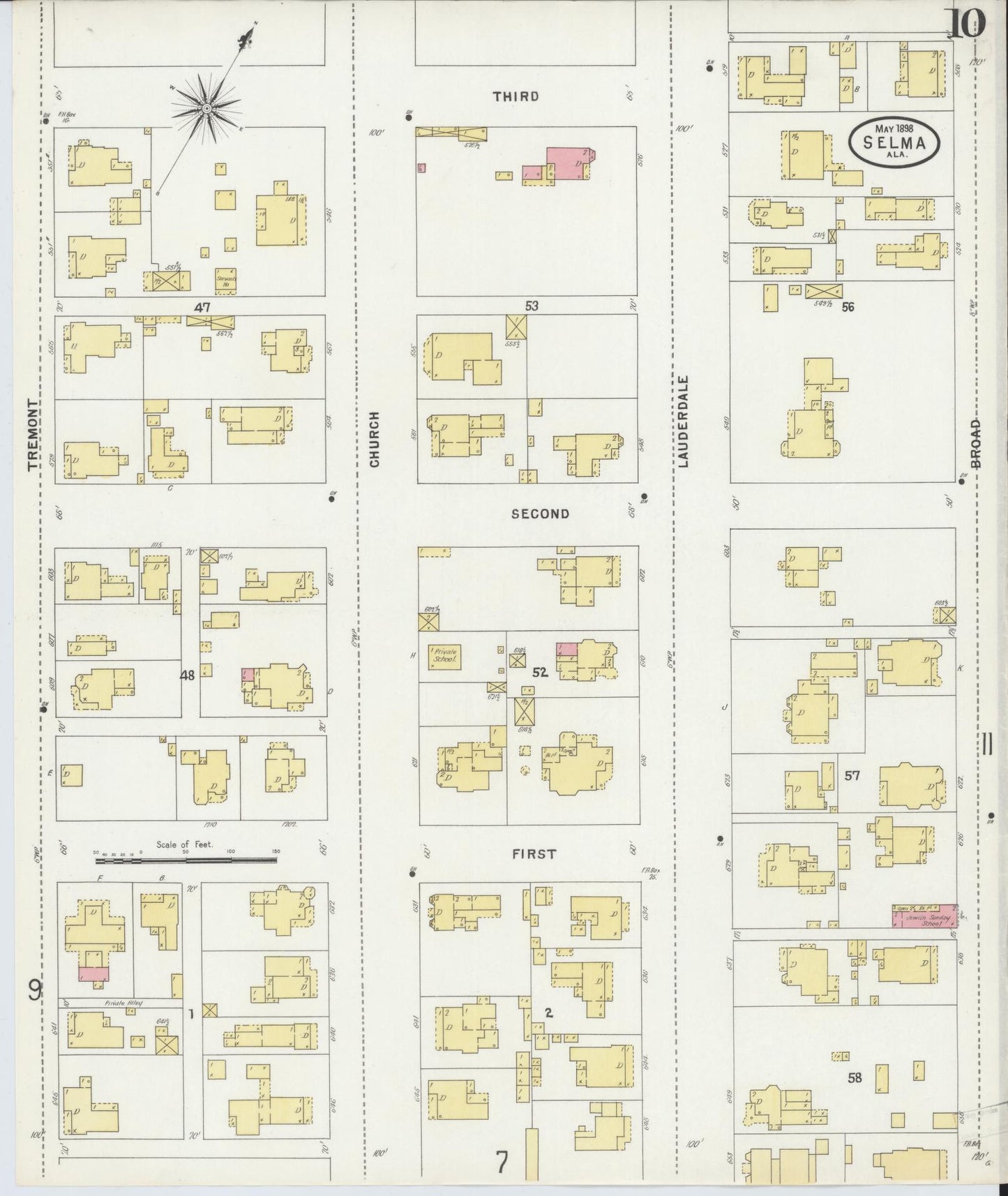 Sanborn Fire Insurance Map from Selma, Dallas County, Alabama (1898), Sheet #0010 - Historic Sanborn Fire Insurance Map Print, vintage old map wall art, antique decor, genealogy gift, Alabama Alabama map