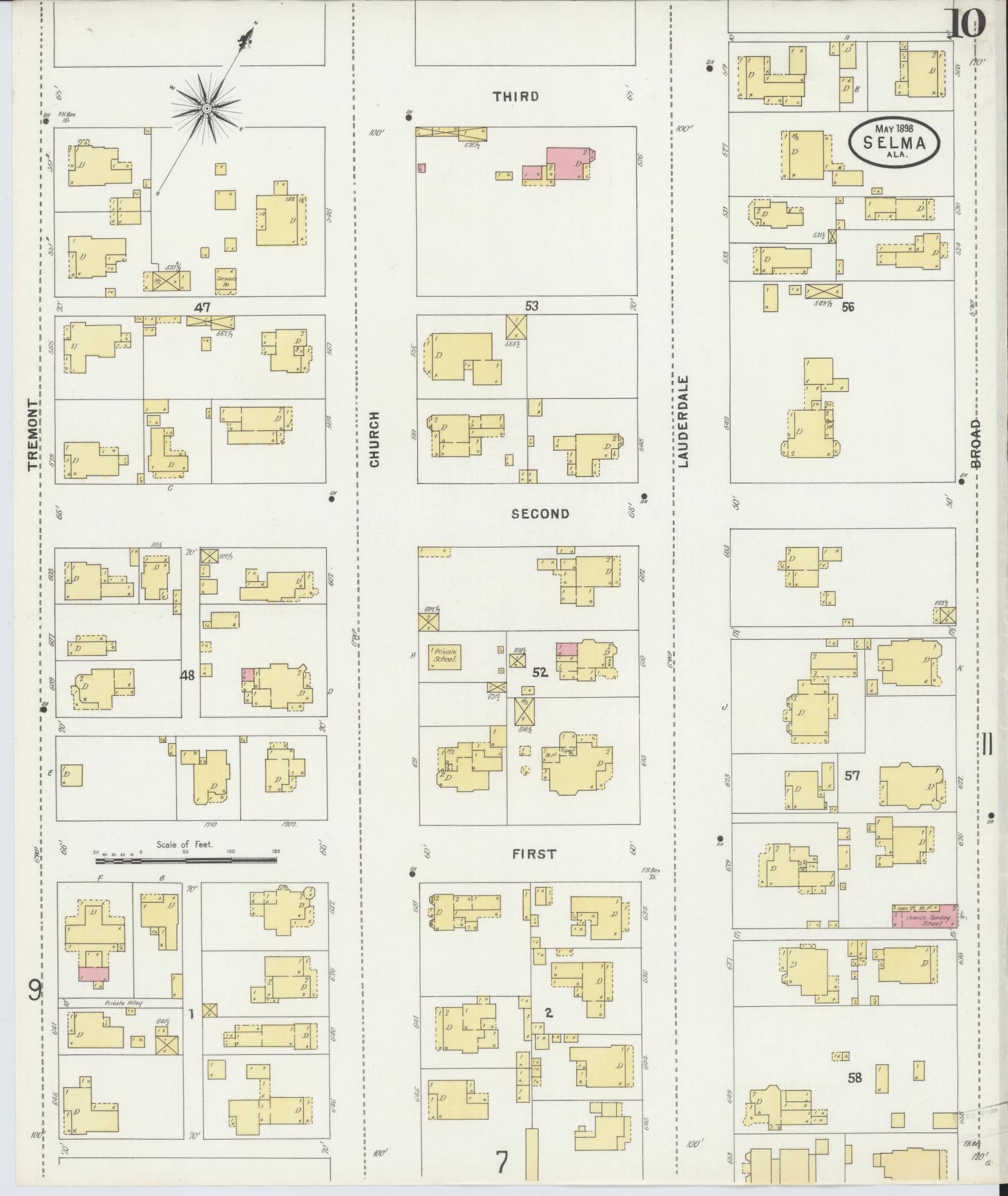 Sanborn Fire Insurance Map from Selma, Dallas County, Alabama (1898), Sheet #0010 - Historic Sanborn Fire Insurance Map Print, vintage old map wall art, antique decor, genealogy gift, Alabama Alabama map
