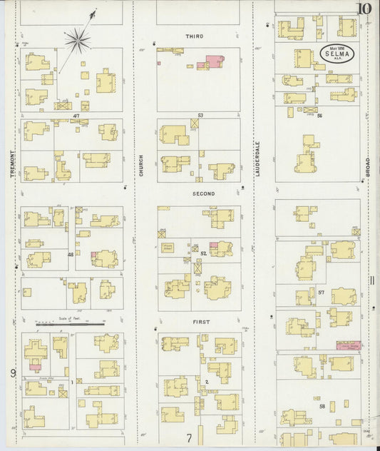 Sanborn Fire Insurance Map from Selma, Dallas County, Alabama (1898), Sheet #0010 - Historic Sanborn Fire Insurance Map Print, vintage old map wall art, antique decor, genealogy gift, Alabama Alabama map