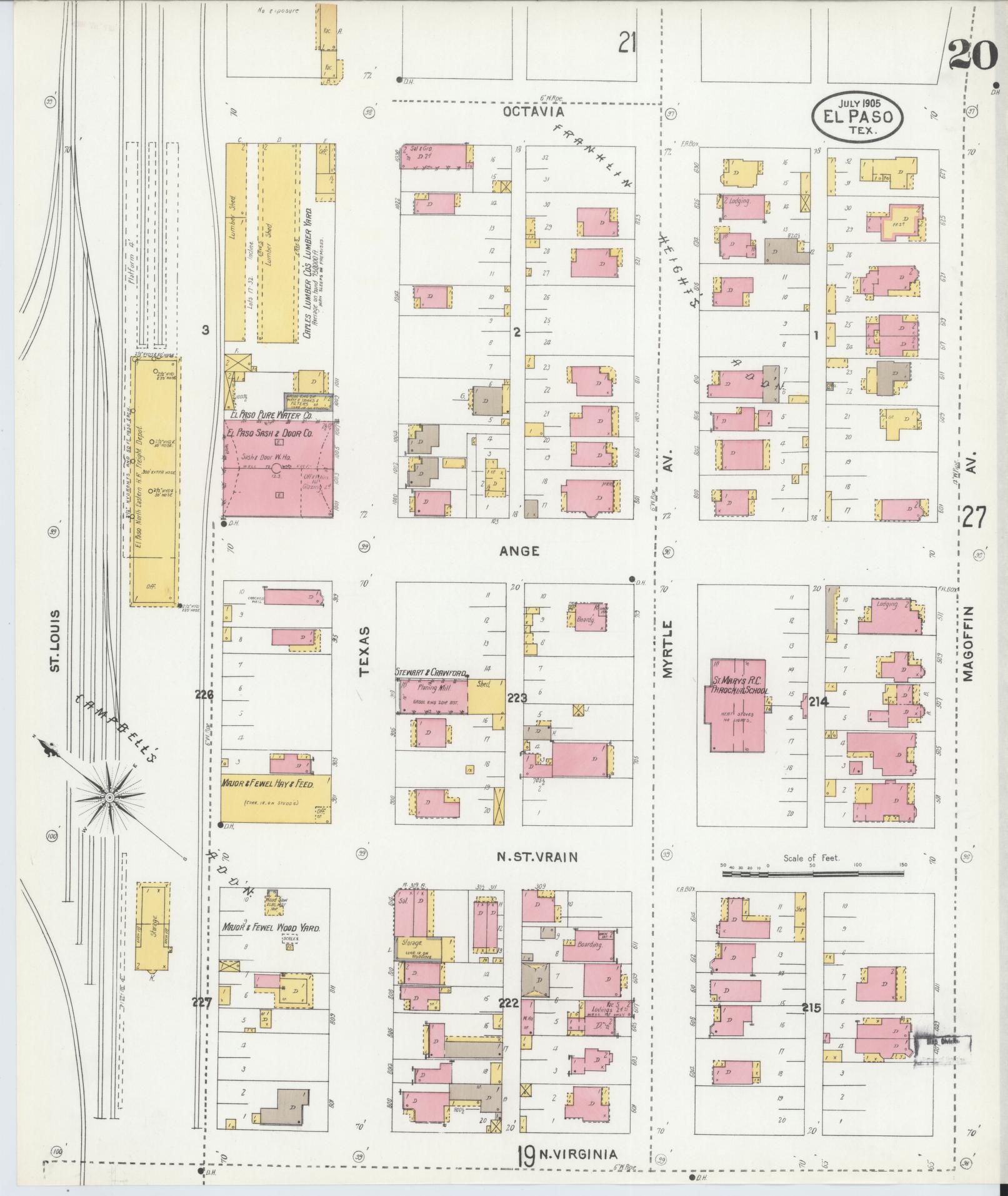 Sanborn Fire Insurance Map from El Paso, El Paso County, Texas (1905), Sheet #0020 - Complete Map Set gallery image, historic Sanborn map, vintage wall art, Texas Texas
