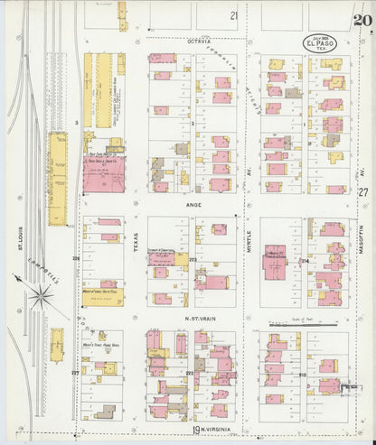 Sanborn Fire Insurance Map from El Paso, El Paso County, Texas (1905), Sheet #0020 - Complete Map Set gallery image, historic Sanborn map, vintage wall art, Texas Texas