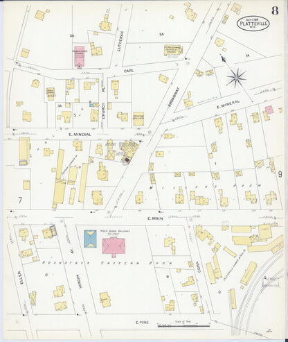 Sanborn Fire Insurance Map from Platteville, Grant County, Wisconsin (1908), Sheet #0008 - Historic Sanborn Fire Insurance Map Print, vintage old map wall art, antique decor, genealogy gift, Wisconsin Wisconsin map