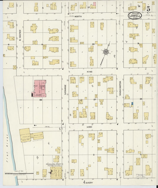 Sanborn Fire Insurance Map from Lowell, Kent County, Michigan (1918), Sheet #0005 - Historic Sanborn Fire Insurance Map Print, vintage old map wall art, antique decor, genealogy gift, Michigan Michigan map