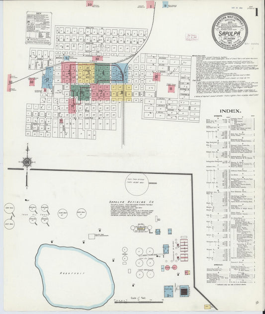 Sanborn Fire Insurance Map from Sapulpa, Creek County, Oklahoma (1911), Sheet #0001 - Historic Sanborn Fire Insurance Map Print, vintage old map wall art, antique decor, genealogy gift, Oklahoma Oklahoma map