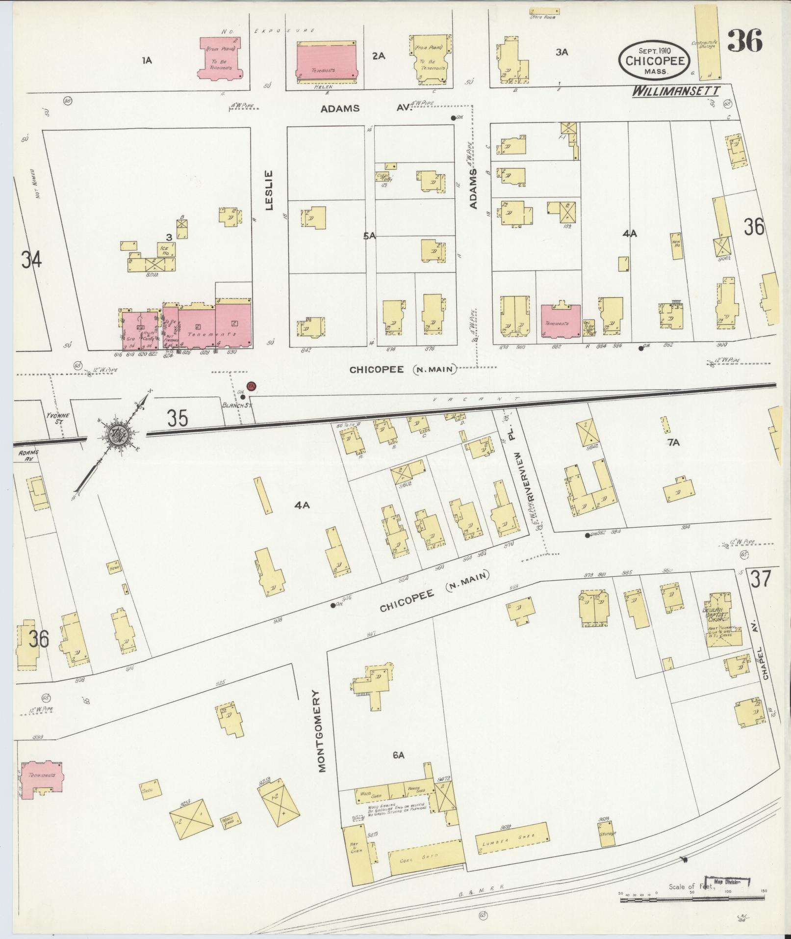 Sanborn Fire Insurance Map from Chicopee, Hampden County, Massachusetts (1910), Sheet #0036 - Complete Map Set gallery image, historic Sanborn map, vintage wall art, Massachusetts Massachusetts