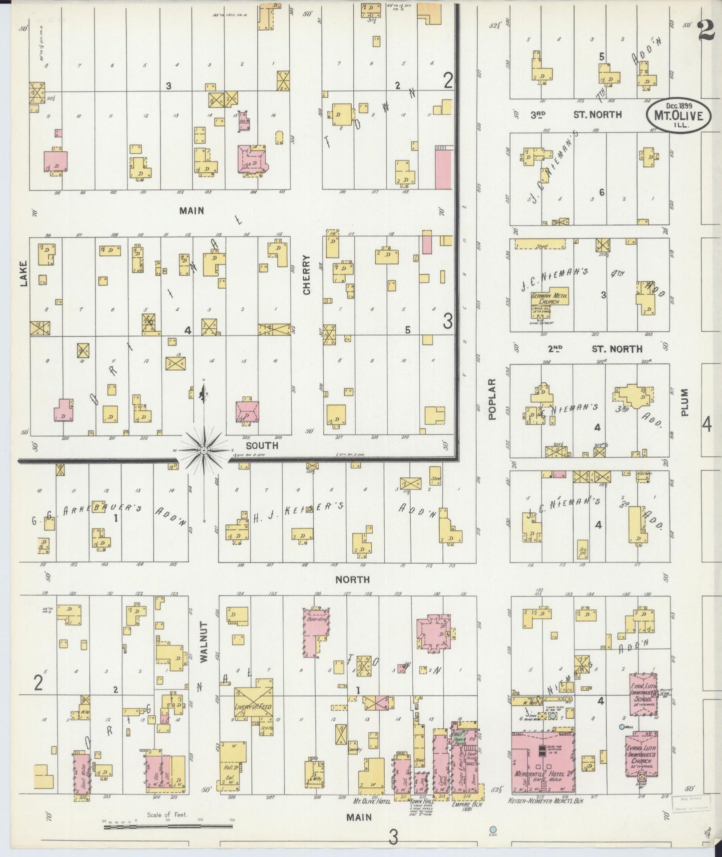 Sanborn Fire Insurance Map from Mount Olive, Macoupin County, Illinois (1899), Sheet #0002 - Complete Map Set gallery image, historic Sanborn map, vintage wall art, Illinois Illinois